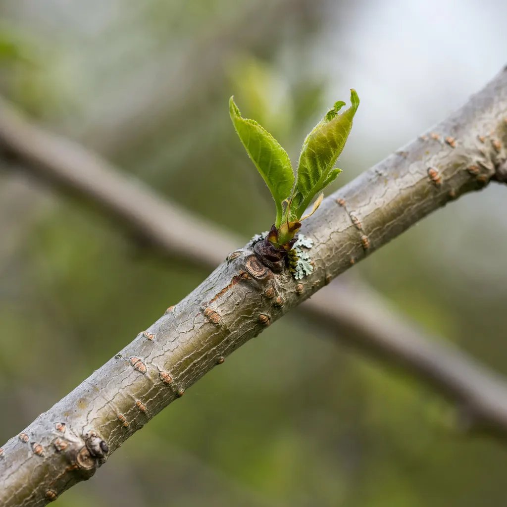 Close-up of a healed graft union scar on a fruit tree branch