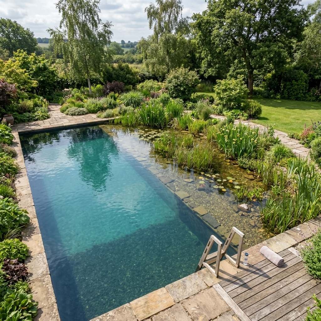 Layout design showing the swimming zone and regeneration zone of a natural pool
