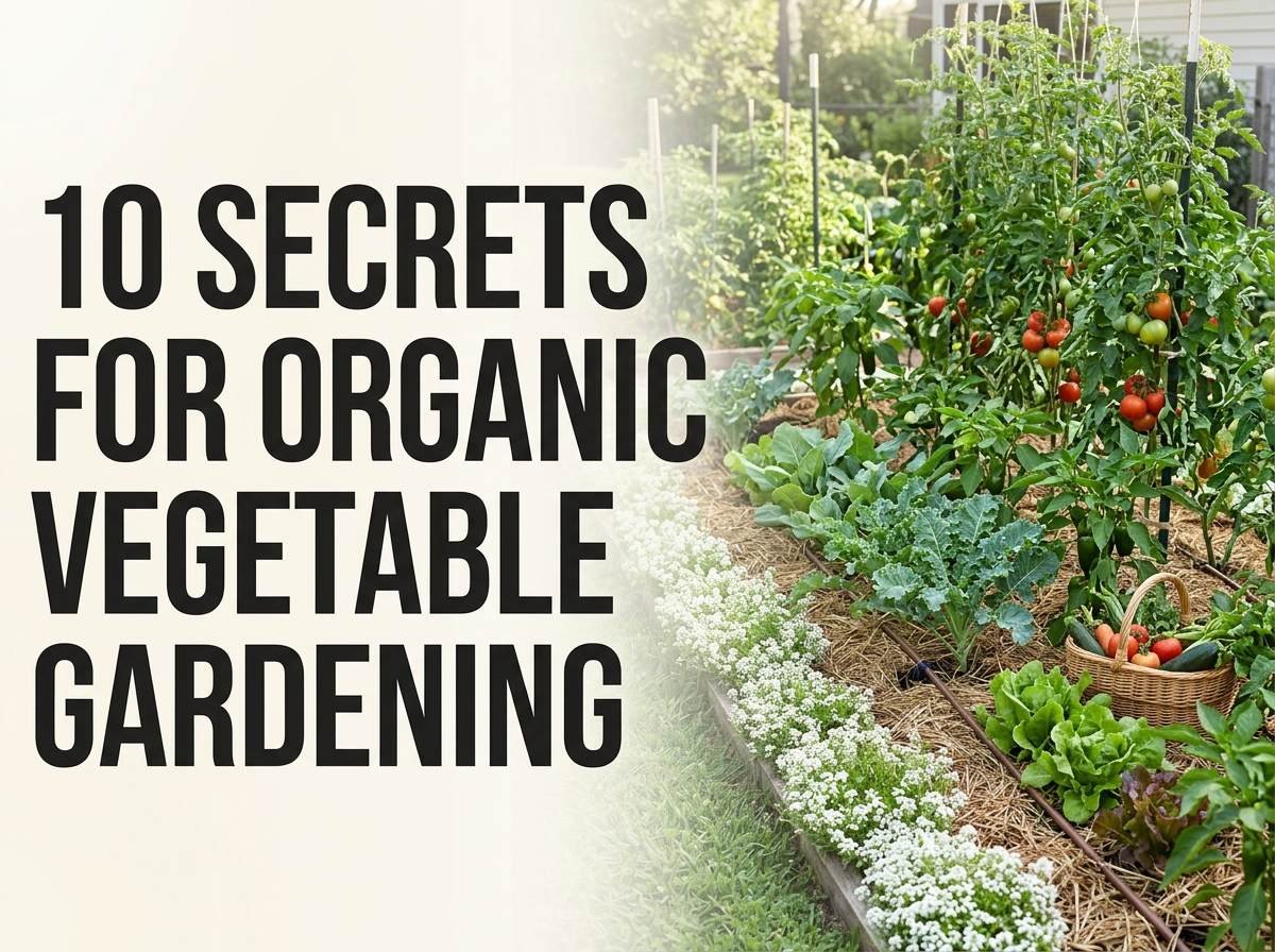 A thriving organic vegetable garden with raised beds and mixed companion planting