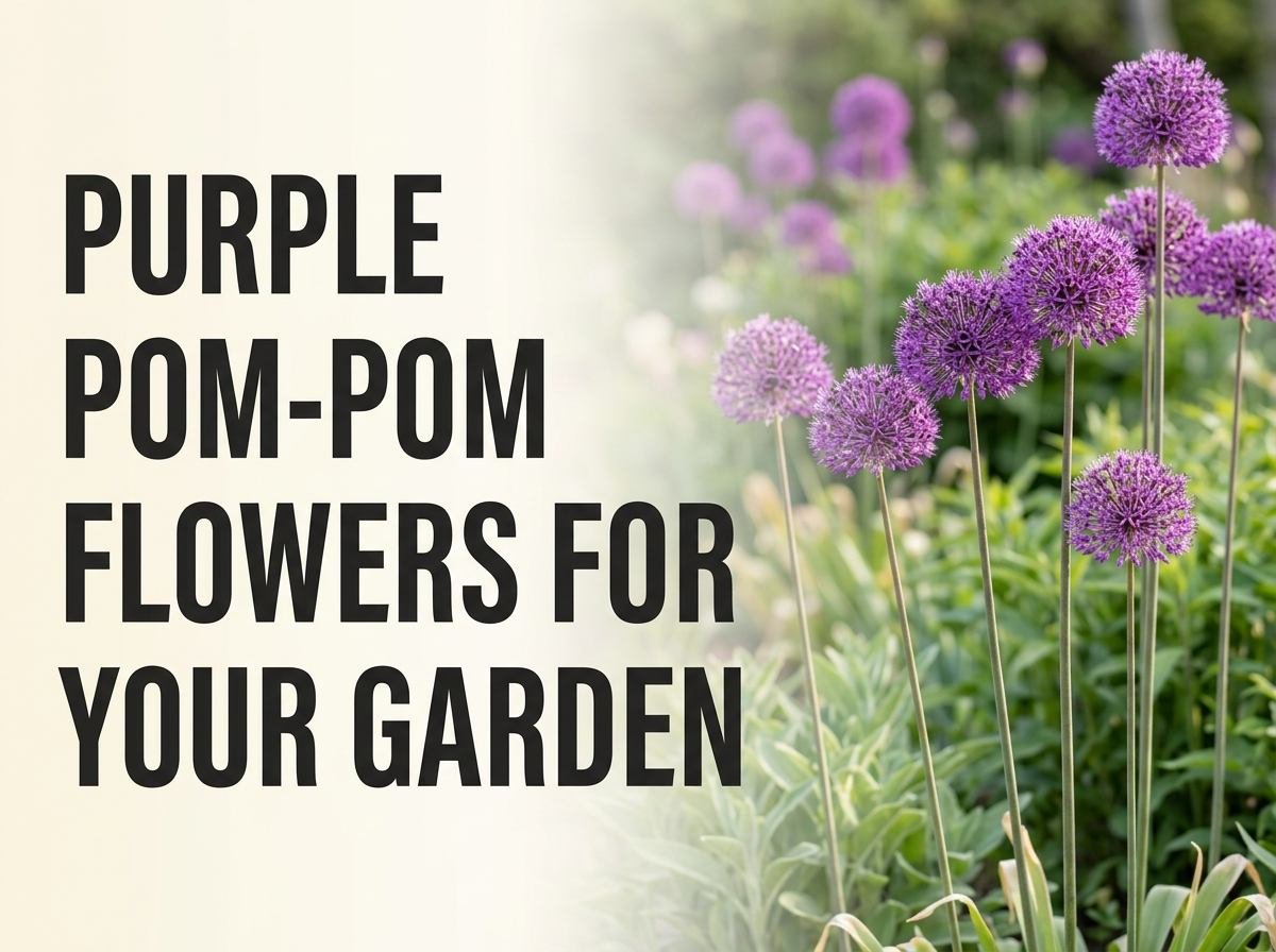 Purple allium pom-pom blooms standing above a mixed garden border