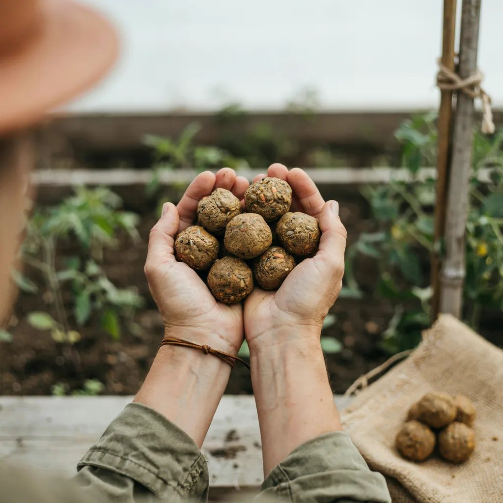 Reviewing dried seed bombs before dispersal