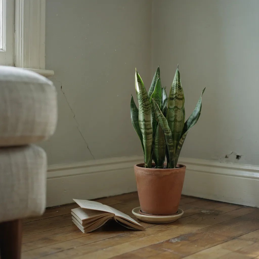 A snake plant thriving in a low-light corner of a room