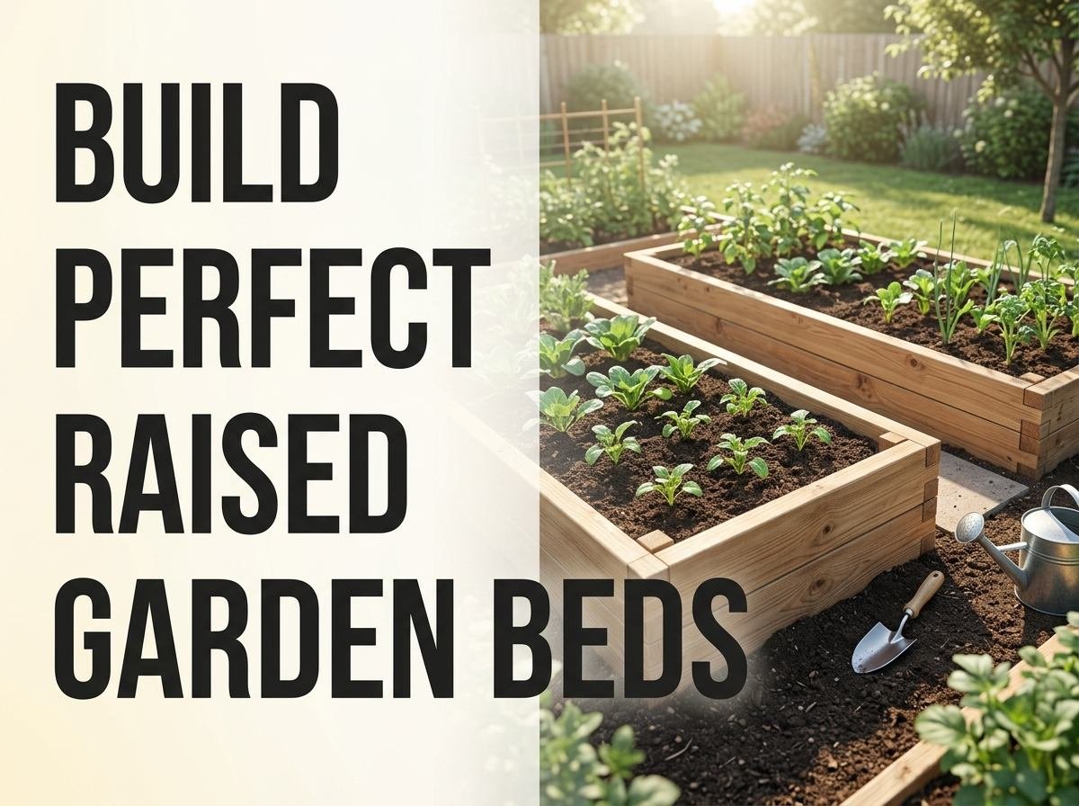 Newly built timber raised garden beds filled and planted in a backyard