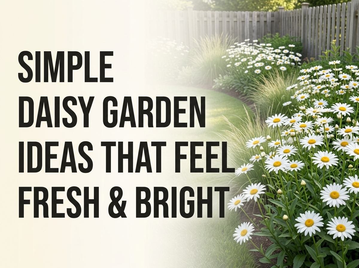 A bright daisy garden border full of white and yellow blooms