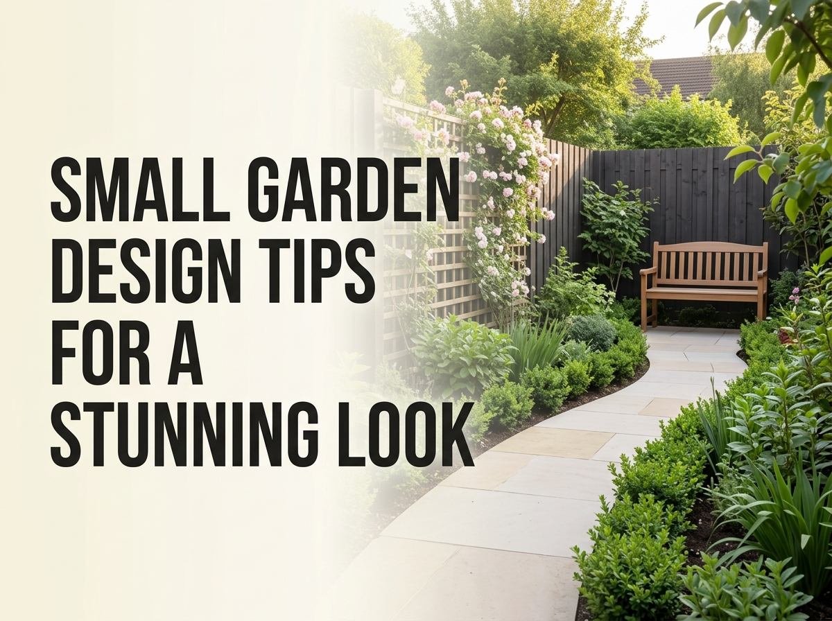 A small backyard garden designed with layered planting and a clear focal point